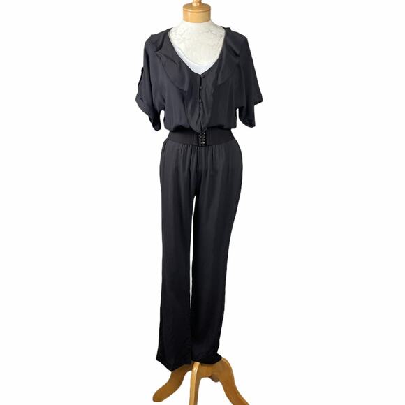Lucy Paris Ruffled Pant Jumpsuit Cotton Brown Small - Picture 7 of 7